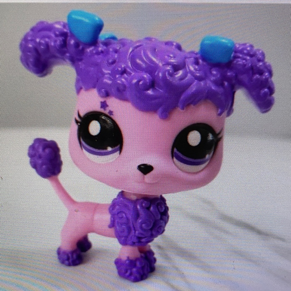 Littlest Pet Shop Pink & Purple Curly Poodle Figure with Blue Ear Accents
